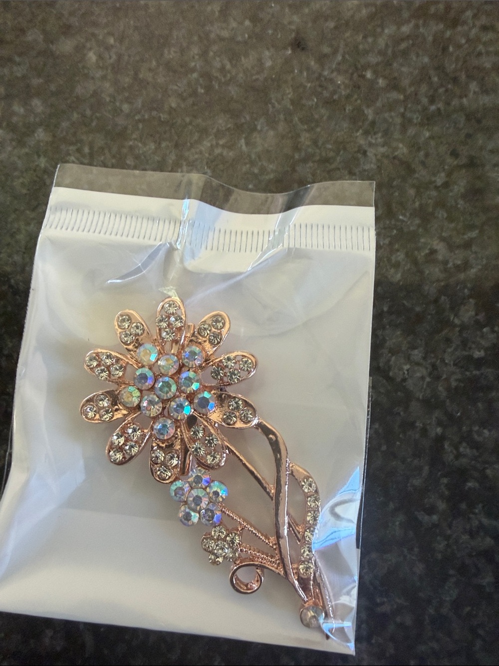 Rose Gold Crystal Flower Brooch Pin - Sparkling Floral Accent
